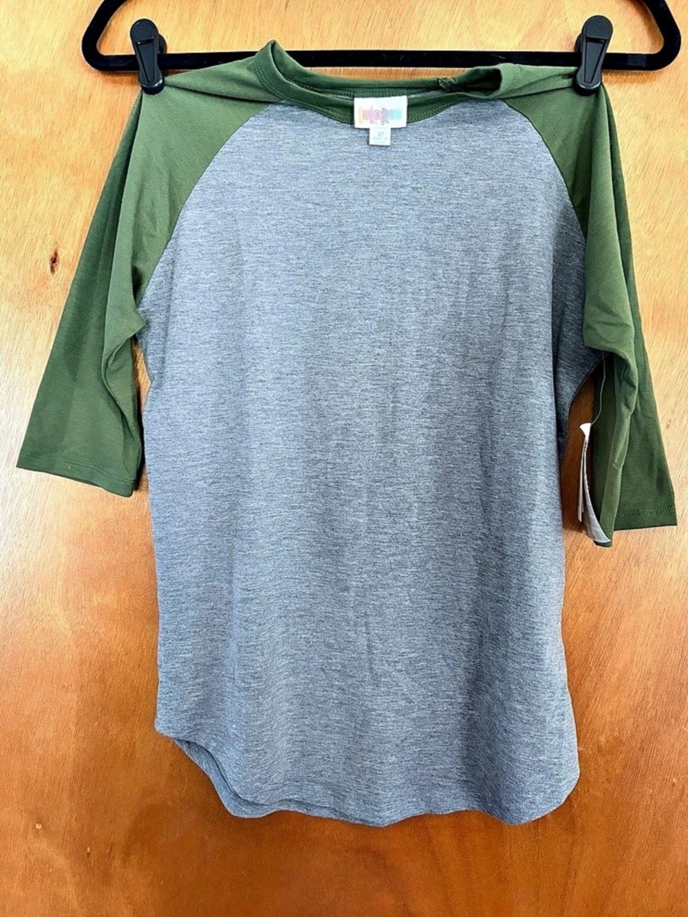 Lularoe kids Sloan Raglan Long Sleeve Top Green & Gray Size 12